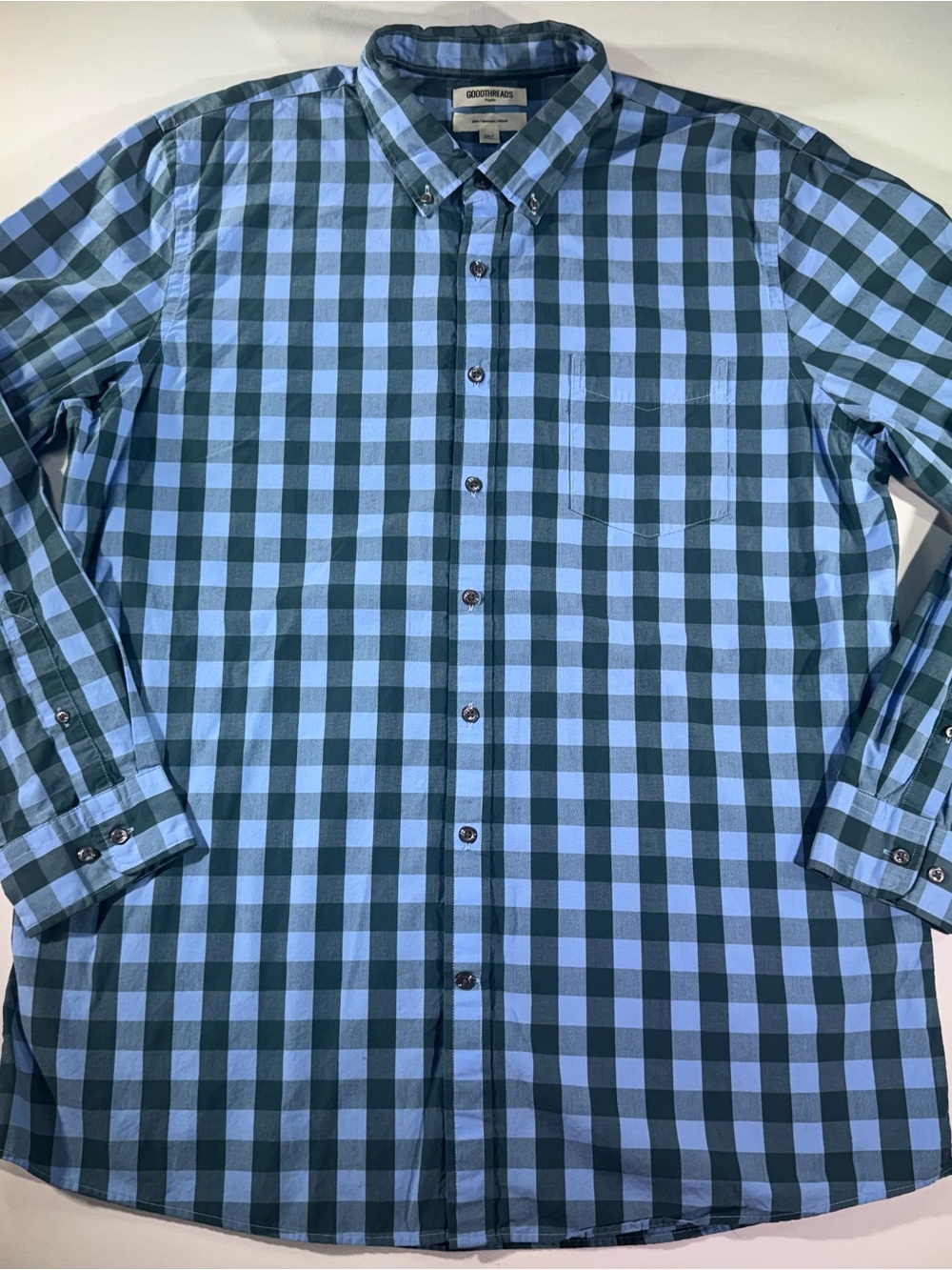 GOODTHREADS  Men’s Blue Plaid Button-Up Shirt, XXLT, EUC